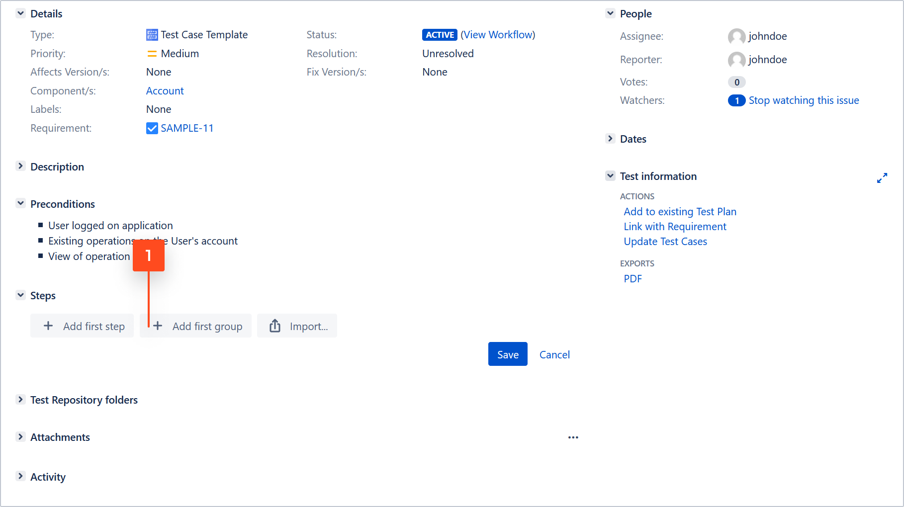 create test case with steps in testflo test management jira