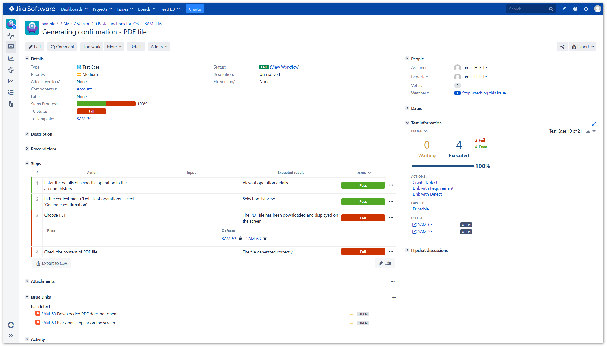 Link with Defect operation in TestFLO Jira Test Management